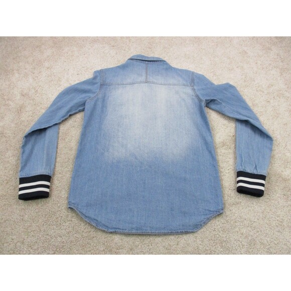 7 For All Mankind Shirt Women Medium Blue Denim Pearl Snap Button Up Top - Picture 7 of 11